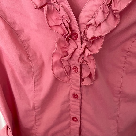 Xoxo collection pink ruffle blouse size large fits more like small or medium - Picture 4 of 7